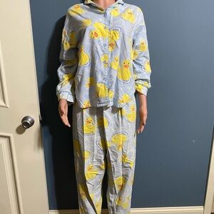Woman’s Vintage 2000’s Duck Print Pajamas - Blue and Yellow